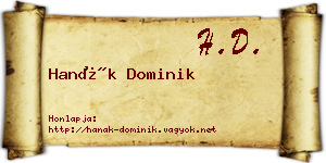Hanák Dominik névjegykártya